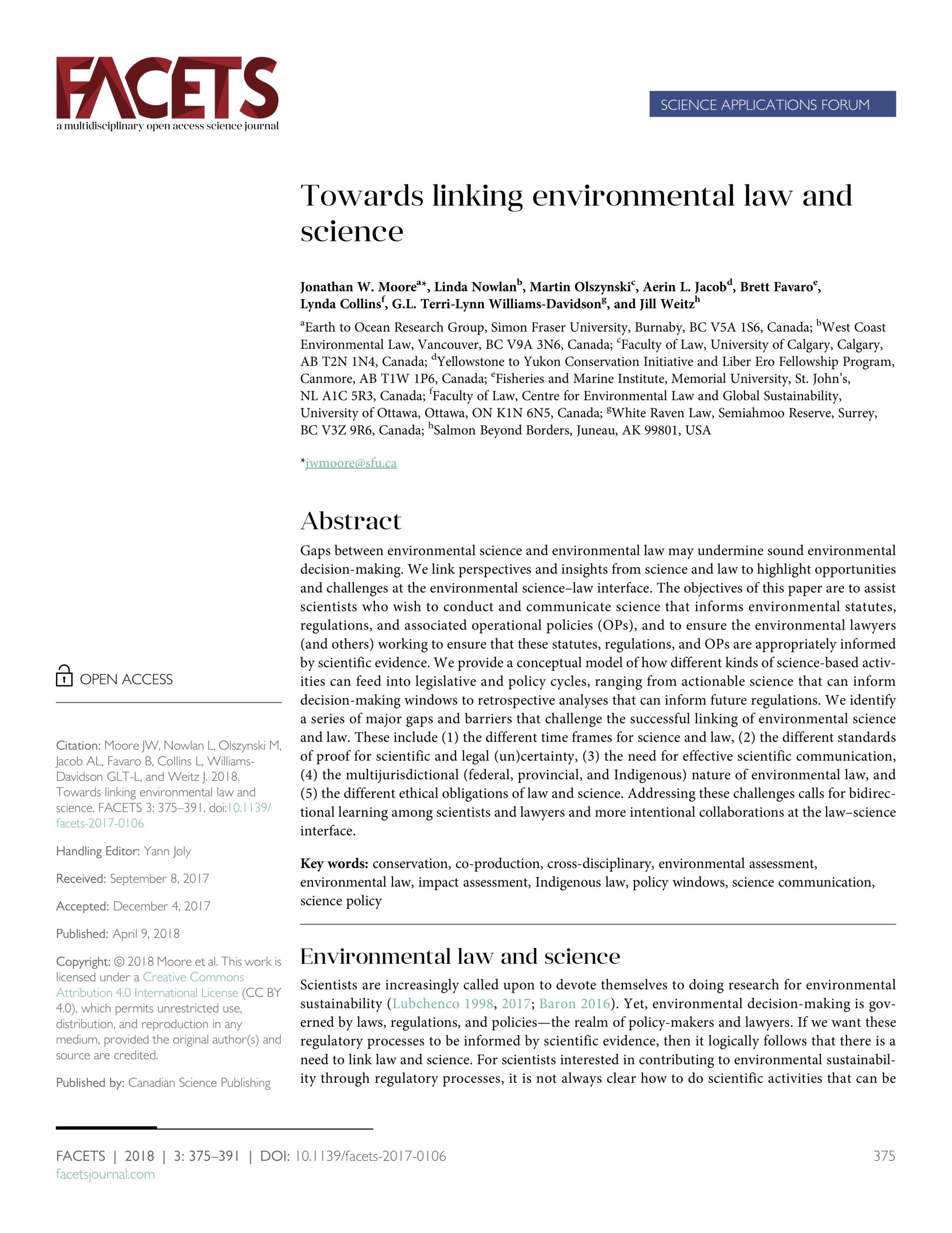 Moore et al. 2018: Towards linking environmental law and science