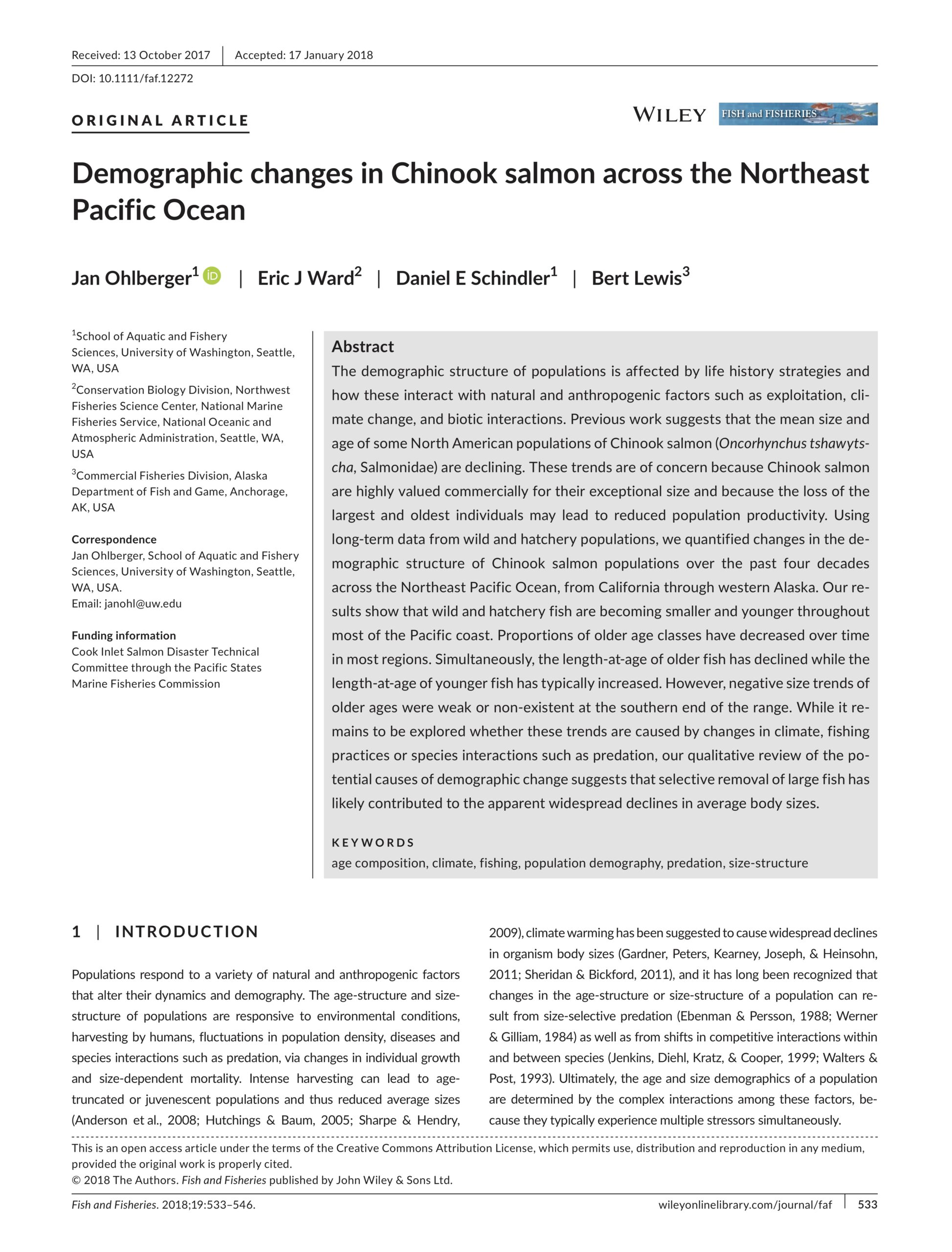 Ohlberger et al. 2018: Demographic changes in Chinook salmon across the Northeast Pacific Ocean